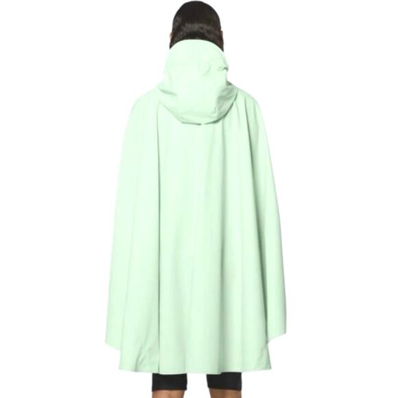 RAINS Cape Poncho Raincoat Mineral Pale Mint Green Hooded Unisex Sz Medium - Picture 3 of 6